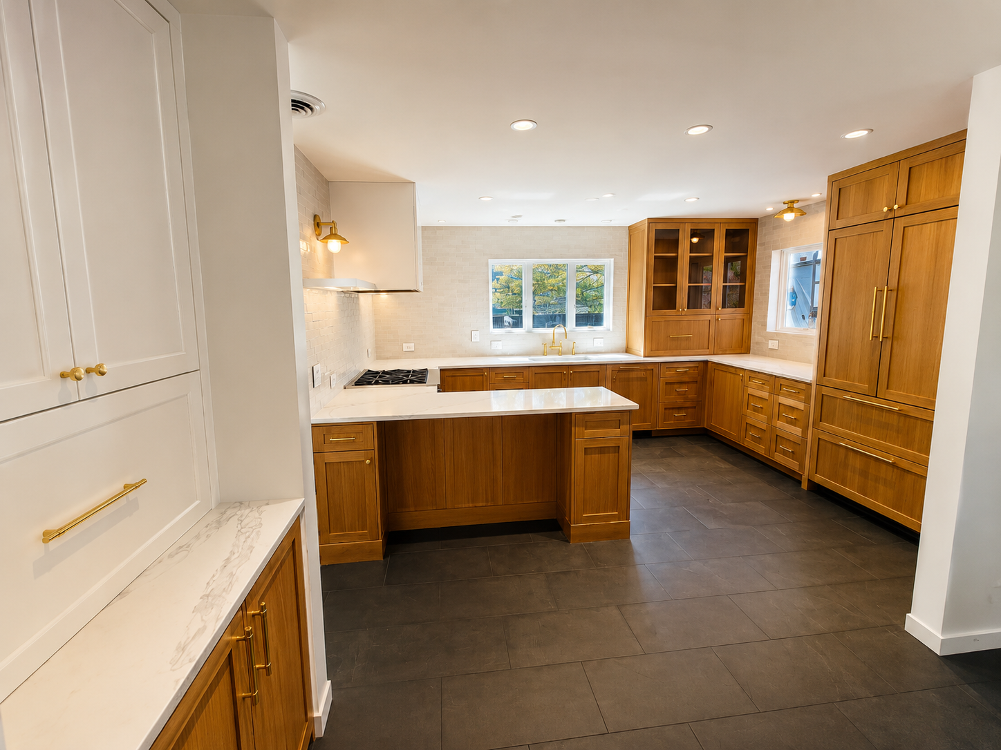 Modern Portland kitchen renovation with custom cabinetry and handmade tile backsplash.