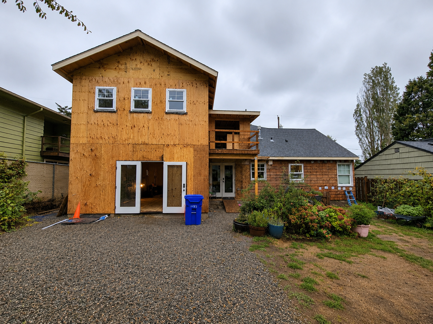 Whole home addition and garage expansion under construction in Southeast Portland