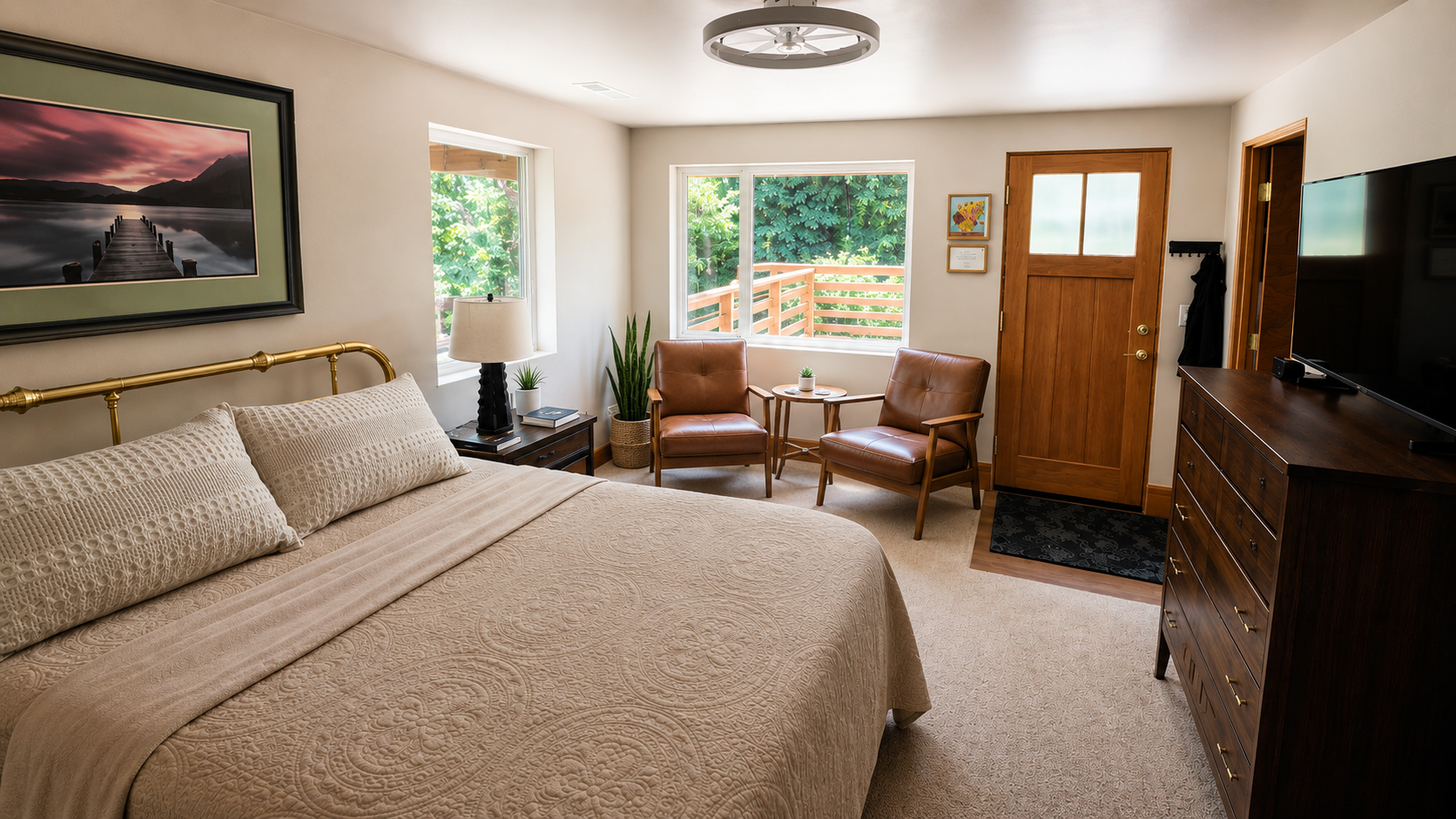 Spacious bedroom in the Nixon basement ADU conversion.