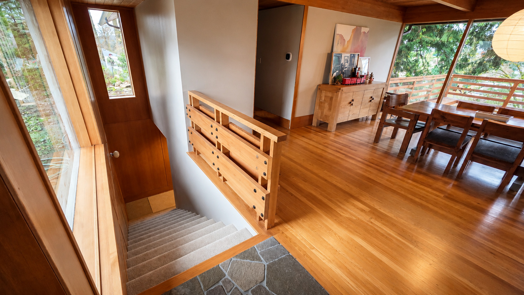 Interior living space with custom woodwork in the Nixon basement ADU.