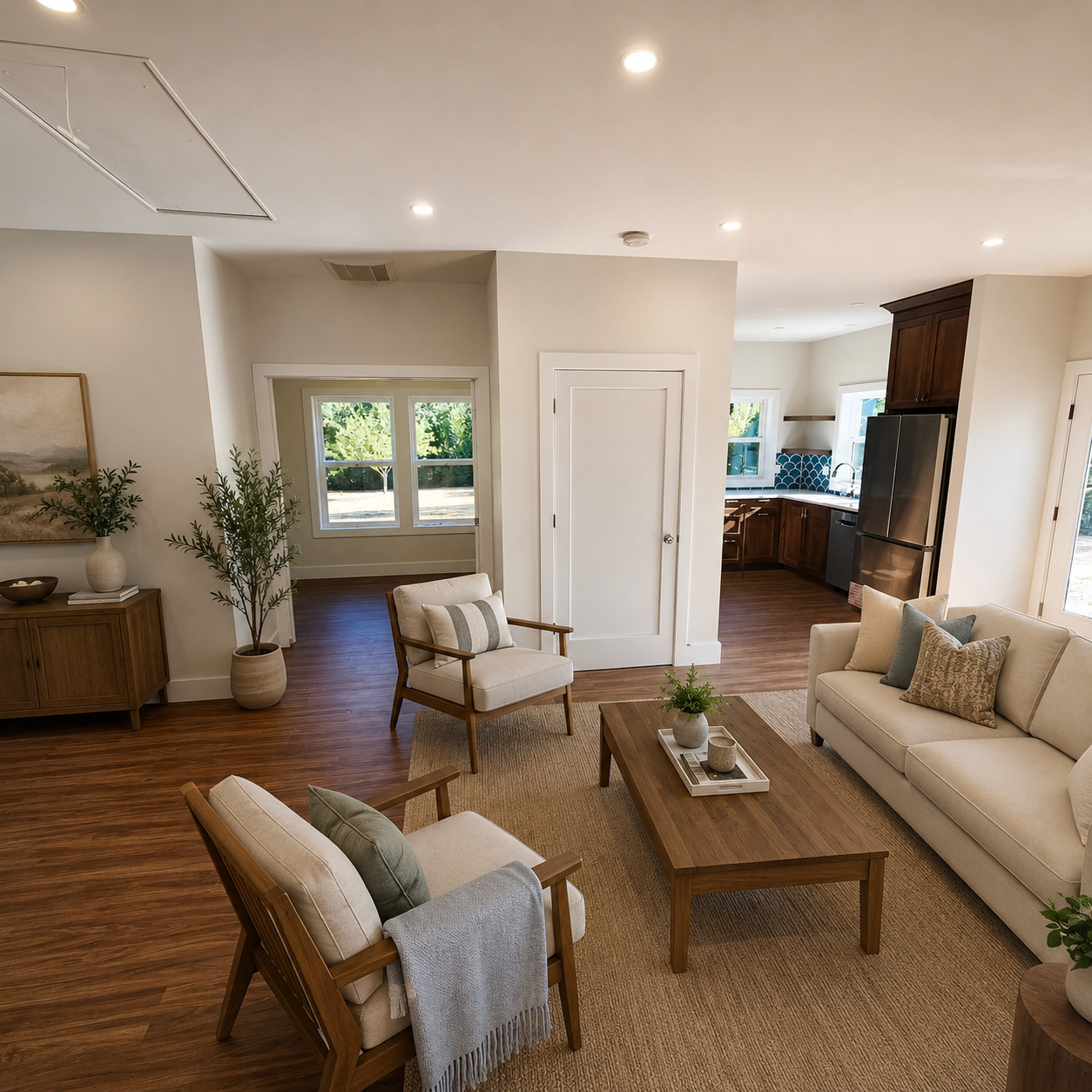 Modern ADU kitchen with custom cabinetry, stainless appliances, and open-concept design in Portland Oregon.